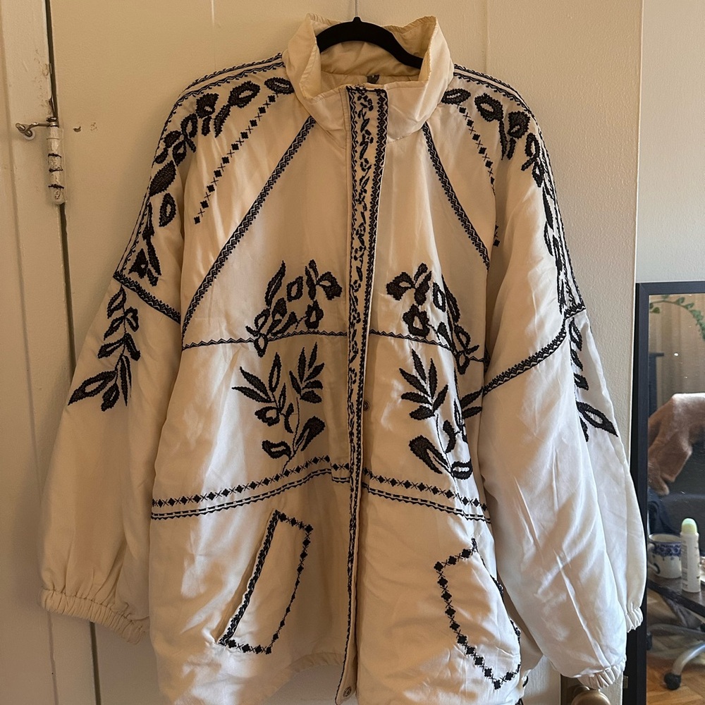 Anthropologie Embroidered Puffer jacket